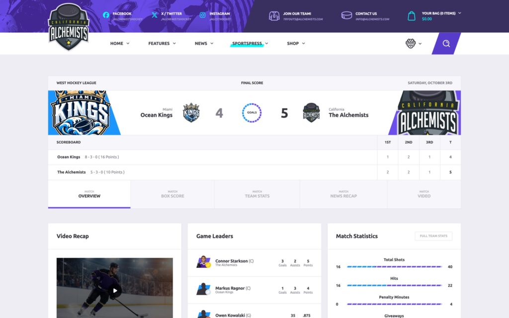 Hockey design: Extended game page