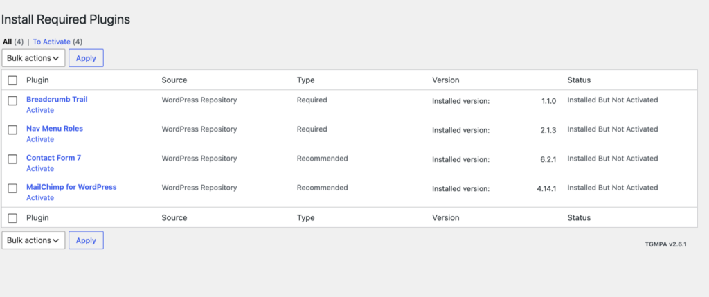 Appearance → Install Plugins