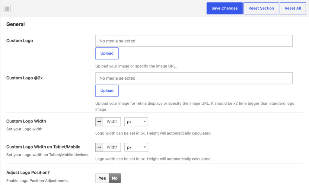 Theme Options → General: logo