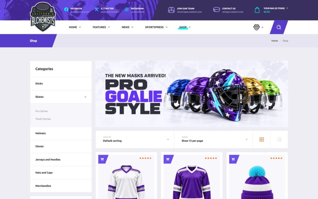 Hockey design: shop page