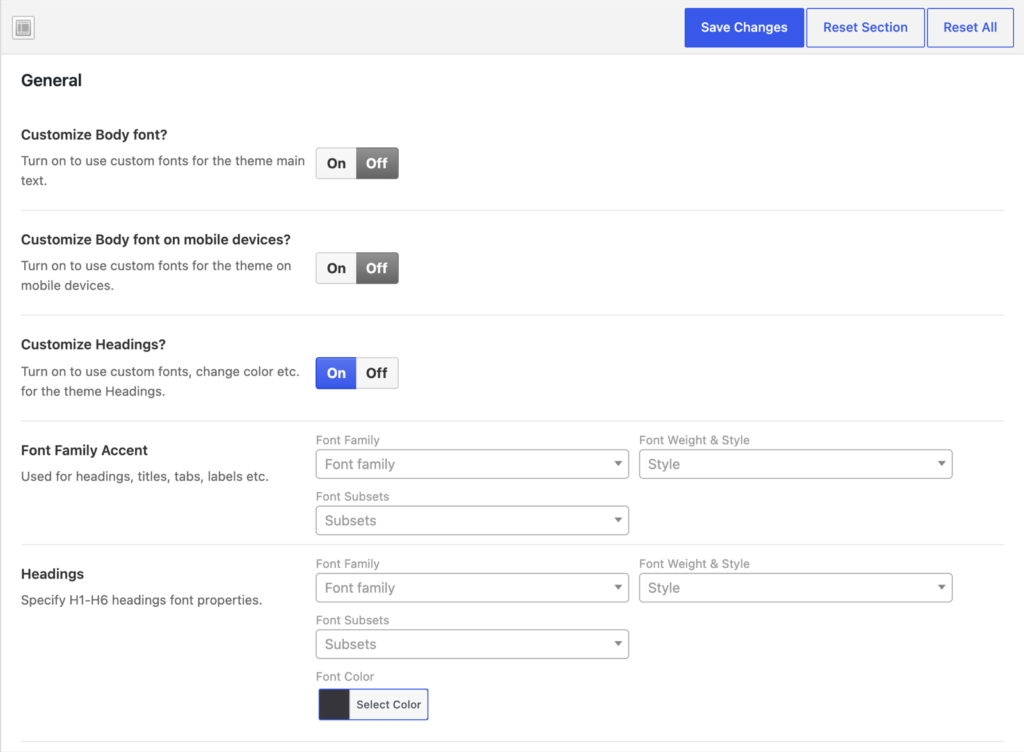 Theme Options → Typography