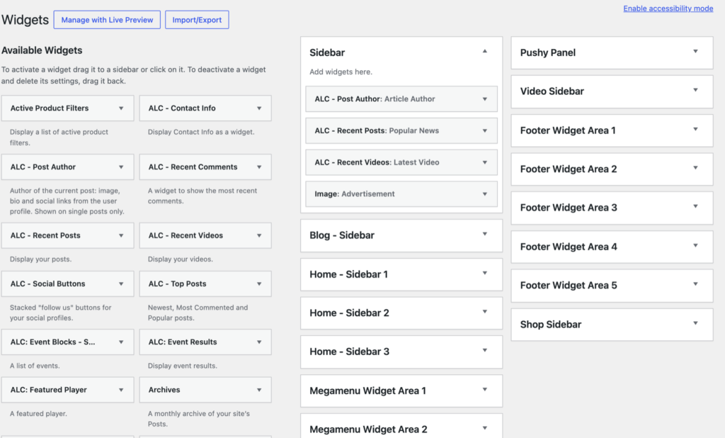 Appearance → Widgets