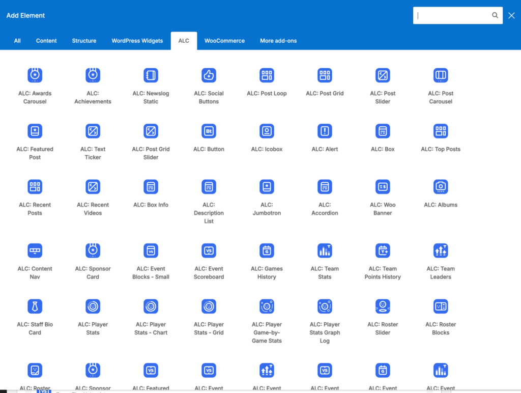 WPBakery Page Builder: Add Element, ALC tab